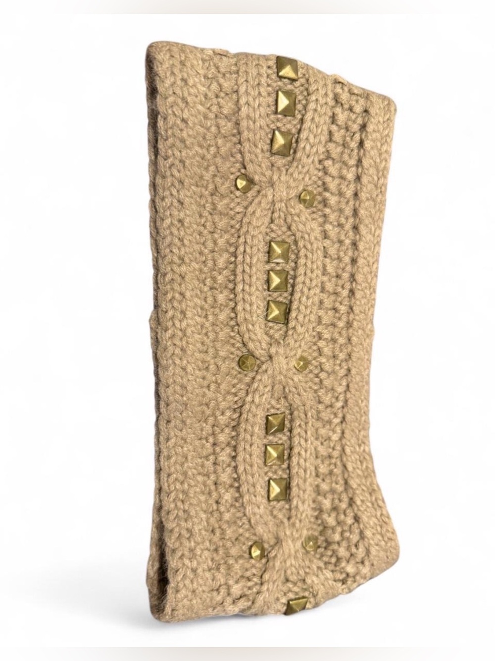 Steve Madden Gold-Stud Cable Knit Headband - Beige